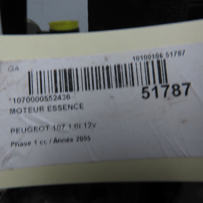 Moteur essence occasion PEUGEOT 107 Phase 1 06-2005->12-2008 1.0i 12v 135TF 6