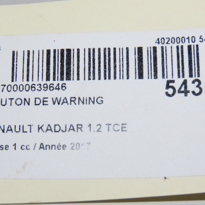Bouton de warning occasion RENAULT KADJAR Phase 1 06-2015->... 1.2 TCE 130ch 252900624R 5
