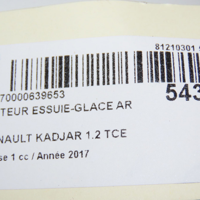 Moteur essuie-glace arrière occasion RENAULT KADJAR Phase 1 06-2015->... 1.2 TCE 130ch 287109280R 6