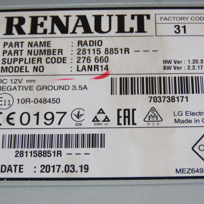Autoradio occasion RENAULT KADJAR Phase 1 06-2015->... 1.2 TCE 130ch 281156074R 6