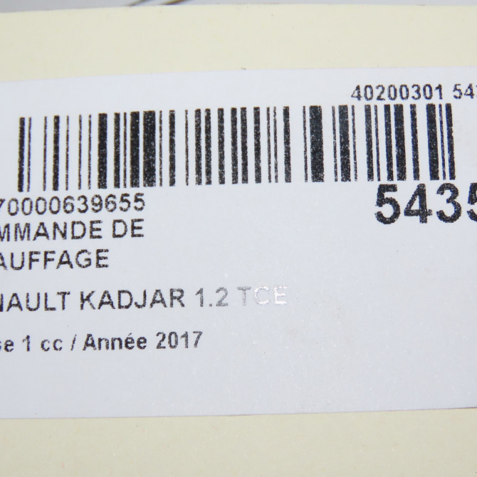 Commande de chauffage occasion RENAULT KADJAR Phase 1 06-2015->... 1.2 TCE 130ch 275102210R 6