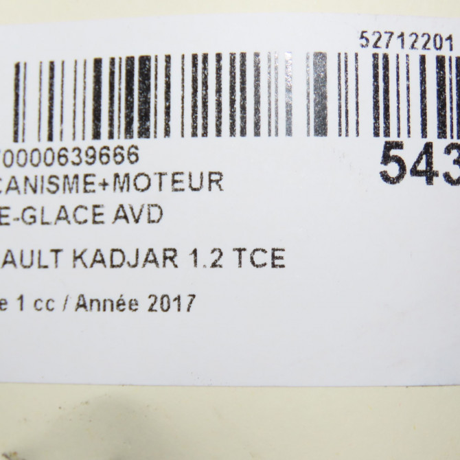 Mecanisme + moteur lève-glace avant droit occasion RENAULT KADJAR Phase 1 06-2015->... 1.2 TCE 130ch 807209732R 7