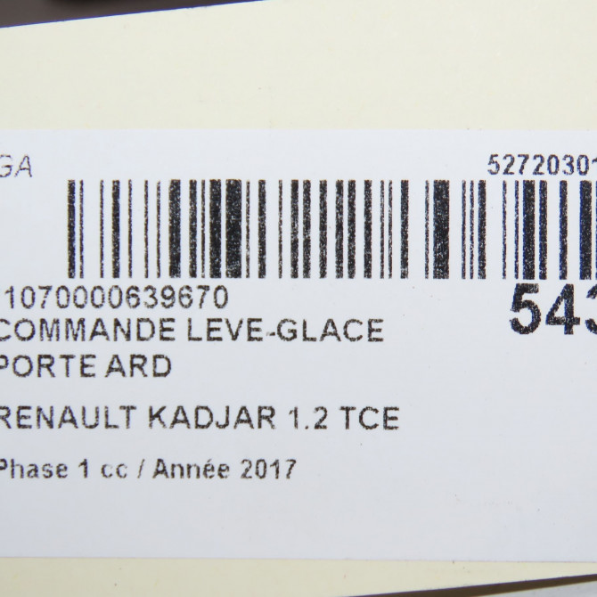 Commande leve-glace porte arrière droite occasion RENAULT KADJAR Phase 1 06-2015->... 1.2 TCE 130ch 254119716R 5