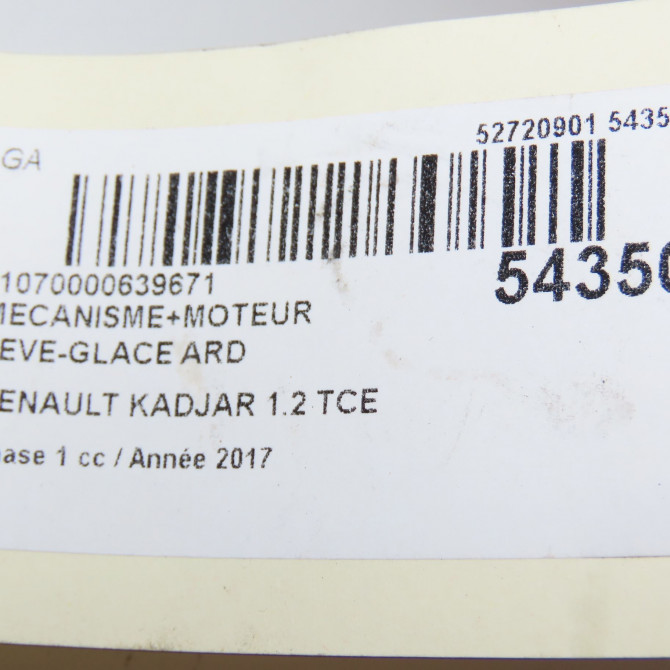 Mecanisme+moteur leve-glace ard occasion RENAULT KADJAR Phase 1 06-2015->... 1.2 TCE 130ch 827004EA0A 6