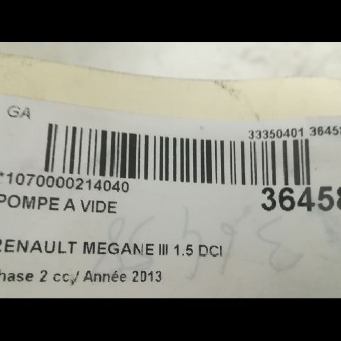Pompe a vide occasion RENAULT MEGANE III Phase 2 01-2012->06-2014 1.5 DCI 110ch 3