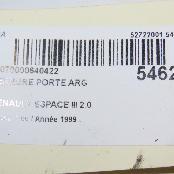 Serrure porte arg occasion RENAULT ESPACE III Phase 1 12-1996->09-2002 2.0 6025309505 5