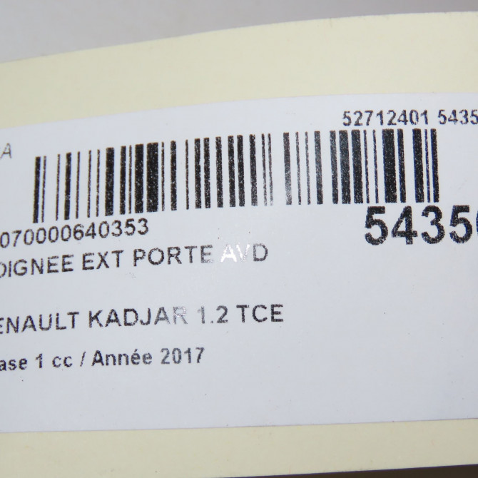 Poignee ext porte avd occasion RENAULT KADJAR Phase 1 06-2015->... 1.2 TCE 130ch 806B04EH0A 5