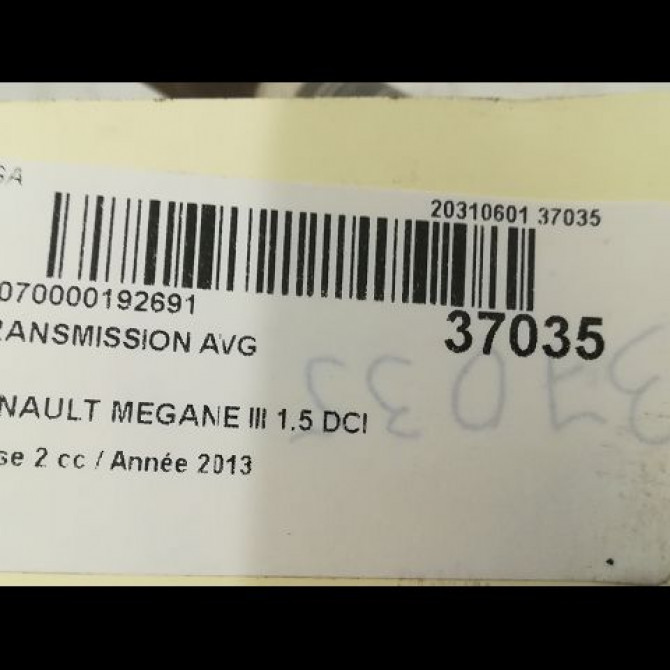 Transmission avant gauche occasion RENAULT MEGANE III Phase 2 01-2012->06-2014 1.5 DCI 90ch 391013387R 4