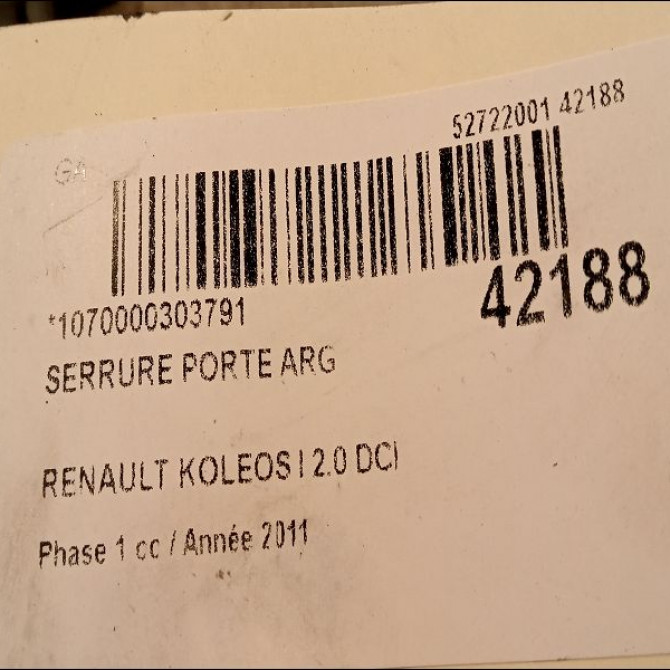 Serrure porte arg occasion RENAULT KOLEOS I Phase 1 06-2008->12-2011 2.0 DCI 16v 150ch 825037711R 4