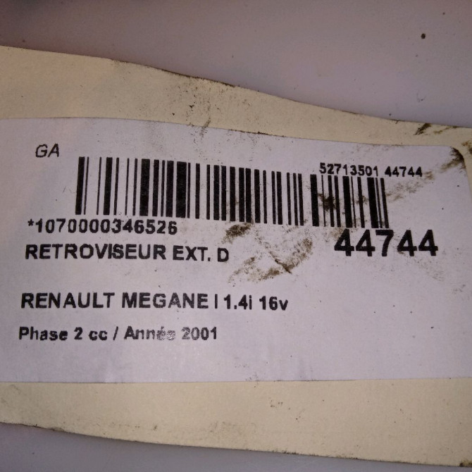 Retroviseur exterieur manuel droit occasion RENAULT MEGANE I Phase 2 03-1999->06-2003 1.4i 16v 7701471859 5