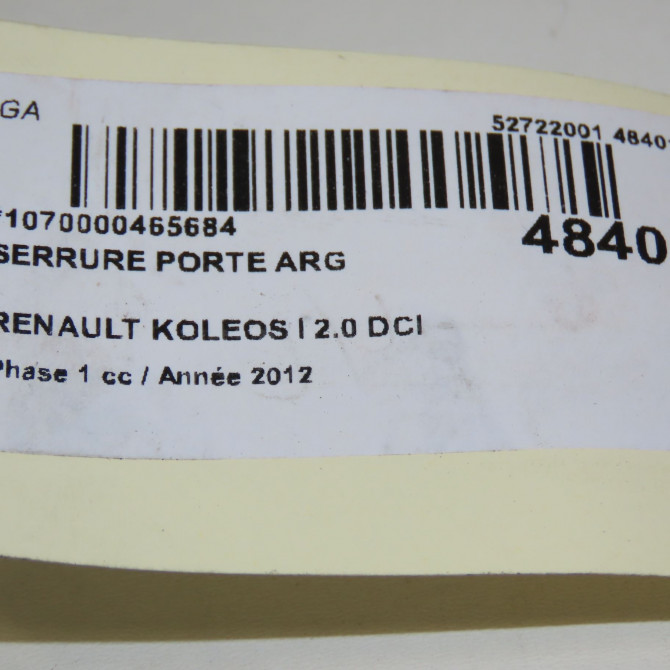 Serrure porte arg occasion RENAULT KOLEOS I Phase 1 06-2008->12-2011 2.0 DCI 150ch 825037711R 5