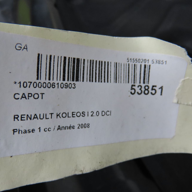 Capot occasion RENAULT KOLEOS I Phase 1 06-2008->12-2011 2.0 DCI 150ch 651000024R 5