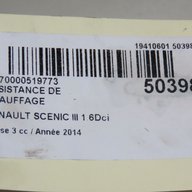Resistance de chauffage occasion RENAULT SCENIC III Phase 3 04-2013->... 1.6Dci 130ch 7701207873 6