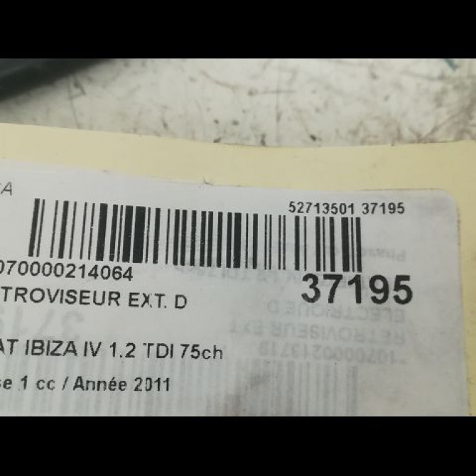 Retroviseur exterieur manuel droit occasion SEAT IBIZA IV Phase 1 05-2008->01-2012 1.2 TDI 75ch 6J1857508H9B9 4
