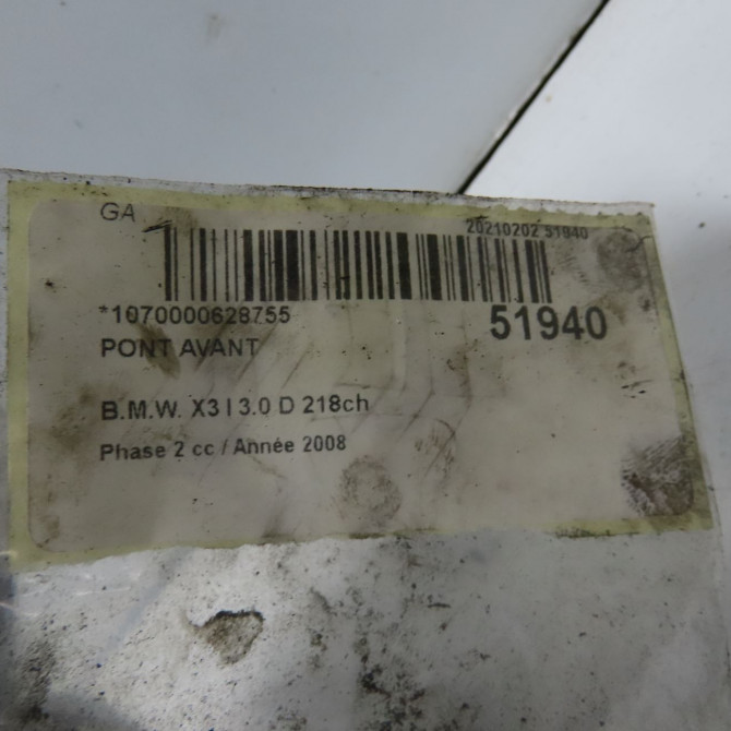 Pont avant occasion B.M.W. X3 I Phase 2 08-2006->08-2010 3.0 D 218ch 31507523655 5