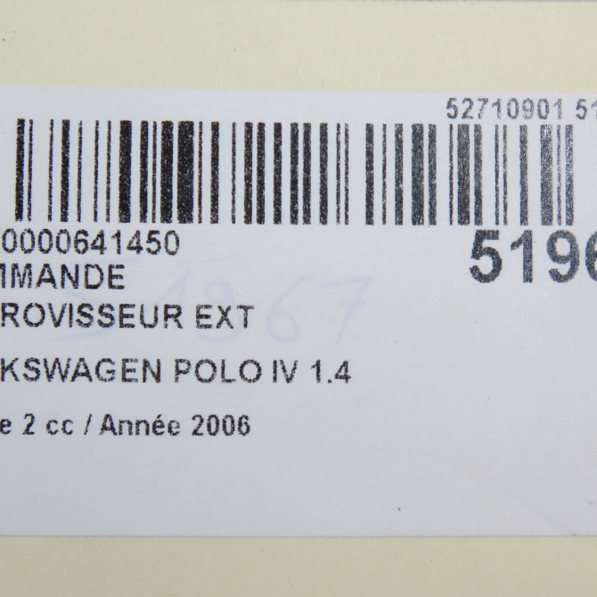 Commande rétroviseurs extérieures électriques occasion VOLKSWAGEN POLO IV Phase 2 05-2005->09-2009 1.4 TDI 70ch 5