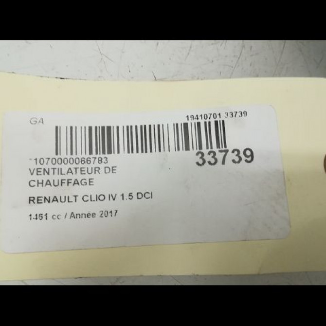 Ventilateur de chauffage occasion RENAULT CLIO IV Phase 1 07-2012->... 1.5 DCI 90ch 272101170R 5