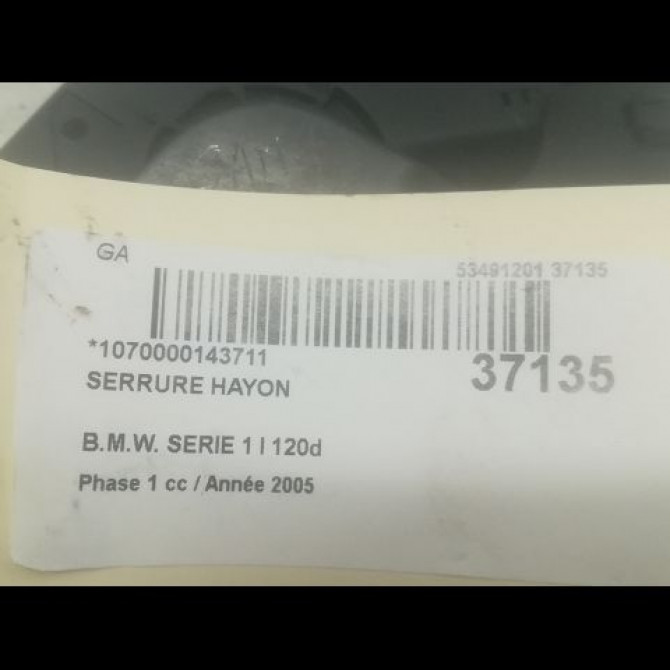 Serrure hayon occasion B.M.W. SERIE 1 I Phase 1 05-2004->12-2006 120d 51247840617 3