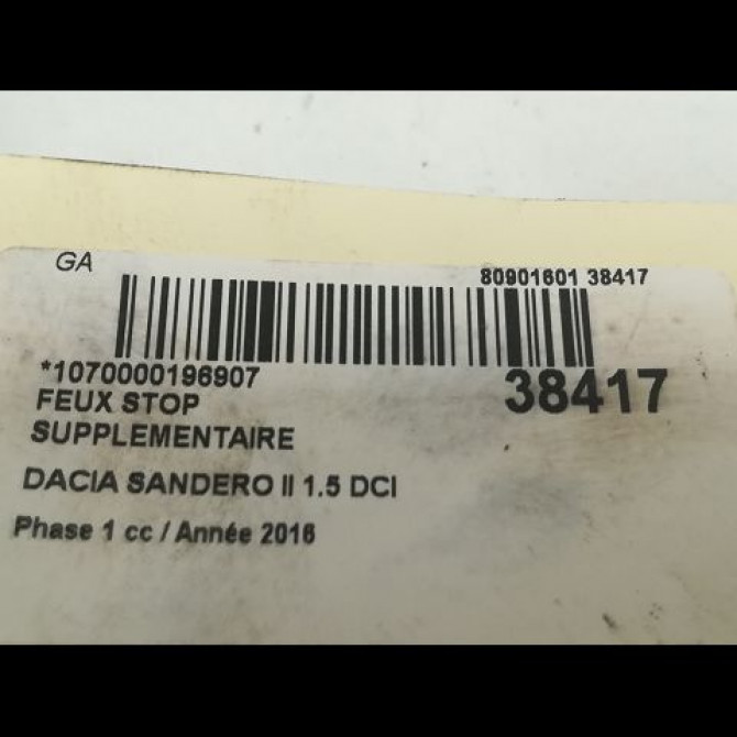 Feux stop supplementaire occasion DACIA SANDERO II Phase 1 10-2012->... 1.5 DCI 90ch 265907079R 3