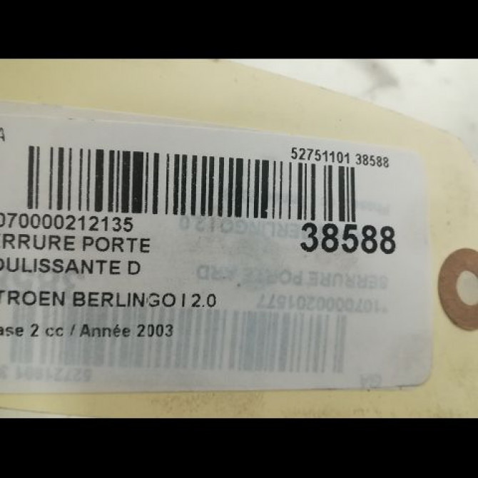 Serrure porte coulissante d occasion CITROEN BERLINGO I Phase 2 11-2002->10-2010 2.0 HDi 90ch 913877 3