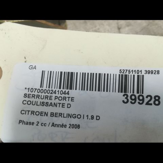 Serrure porte coulissante d occasion CITROEN BERLINGO I Phase 2 11-2002->10-2010 1.9 D 913877 3
