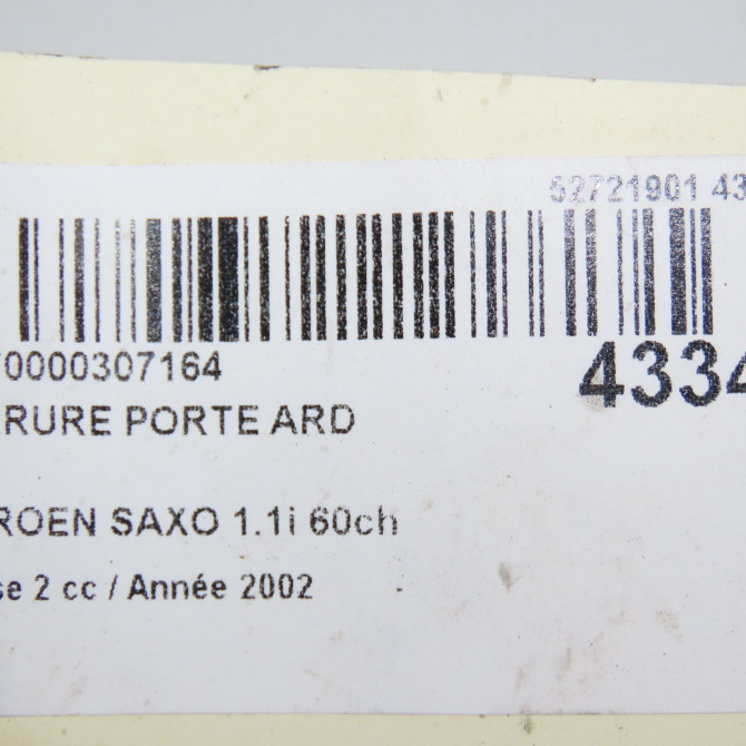 Serrure porte ard occasion CITROEN SAXO Phase 2 09-1999->12-2004 1.1i 60ch 913875 5