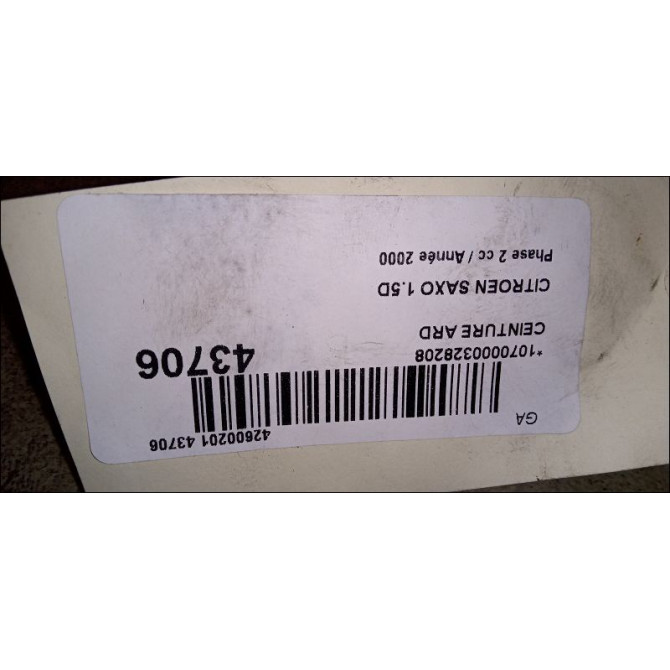 Ceinture arrière droite occasion CITROEN SAXO Phase 2 09-1999->12-2004 1.5D 8973HG 2