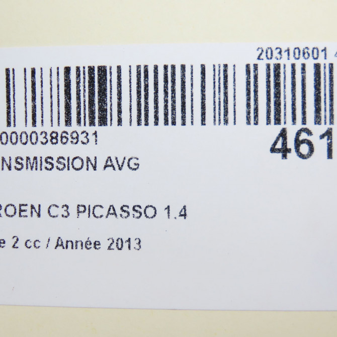 Transmission avant gauche occasion CITROEN C3 PICASSO Phase 2 09-2012->... 1.4 VTI 95ch 3272ZL 7