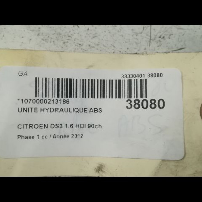 Unité hydraulique ABS occasion CITROEN DS3 Phase 1 11-2009->03-2014 1.6 HDI 90ch 1607071180 4