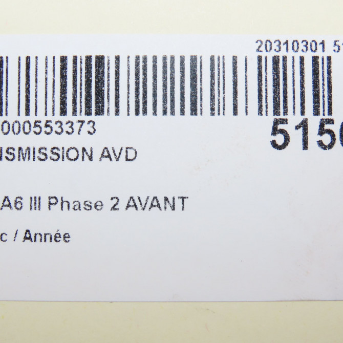 Transmission avant droite occasion AUDI A6 III Phase 2 AVANT 10-2008->12-2010 4F0407272K 6