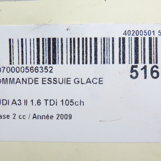 Commande essuie glace occasion AUDI A3 II Phase 2 06-2008->07-2012 1.6 TDi 105ch 8P0953519D9B9 6