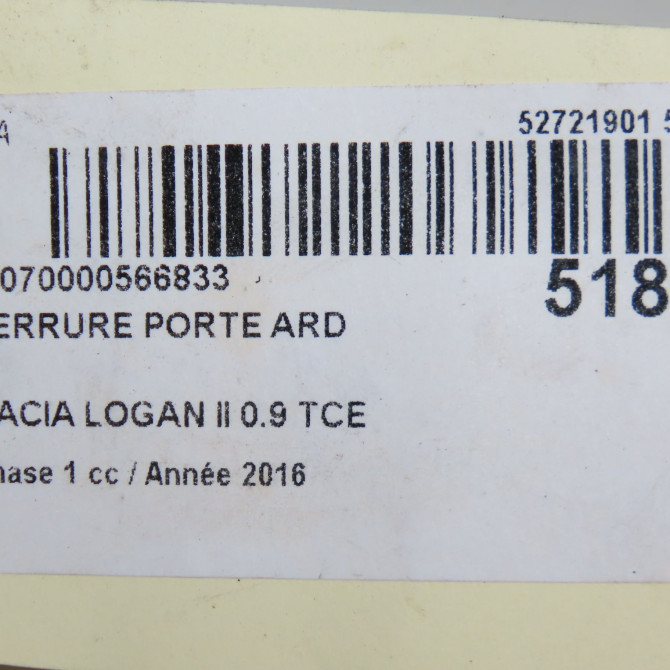 Serrure porte ard occasion DACIA LOGAN II Phase 1 06-2013->... 0.9 TCE 90ch 825022281R 5