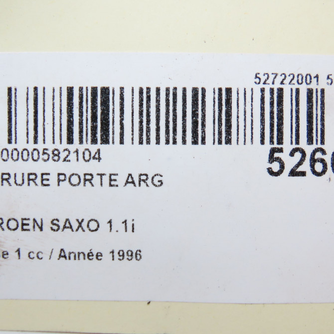 Serrure porte arg occasion CITROEN SAXO Phase 1 03-1996->09-1999 1.1i 913761 5