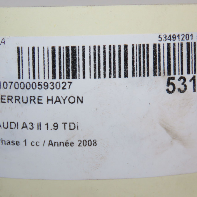 Serrure hayon occasion AUDI A3 II Phase 1 06-2003->06-2008 1.9 TDi 8P3827505 5