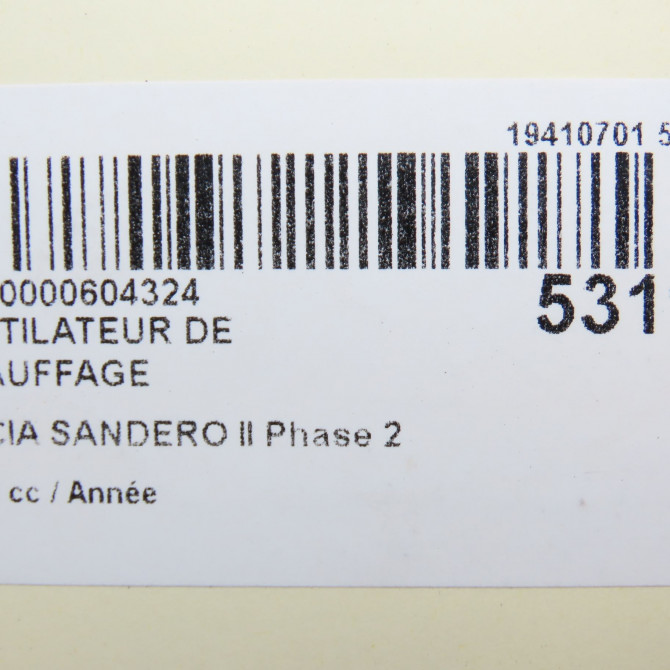 Ventilateur de chauffage occasion DACIA SANDERO II Phase 2 02-2017->... 272101170R 6