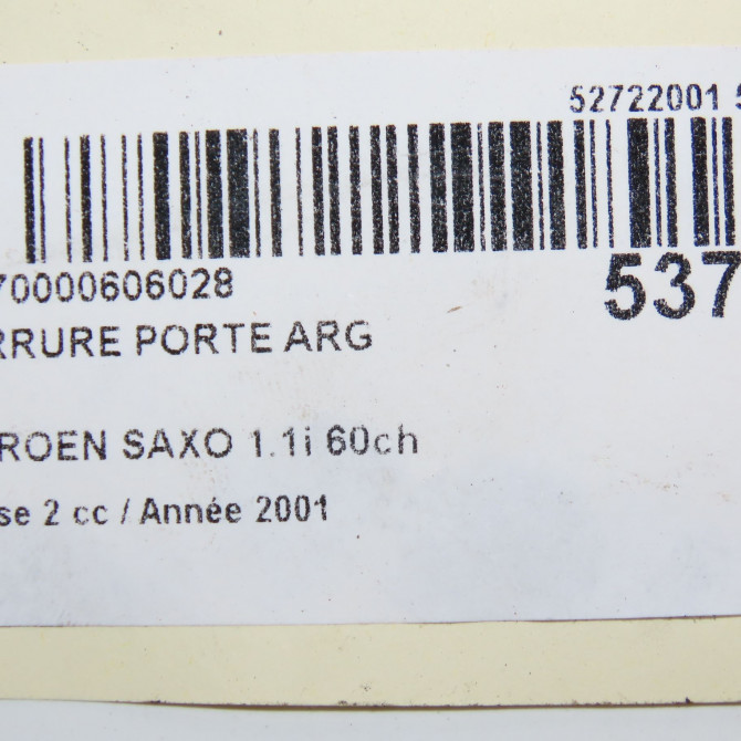 Serrure porte arg occasion CITROEN SAXO Phase 2 09-1999->12-2004 1.1i 60ch 913761 4