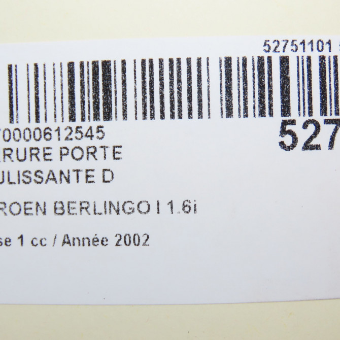 Serrure porte coulissante d occasion CITROEN BERLINGO I Phase 1 09-1996->11-2002 1.6i 110ch 913877 5