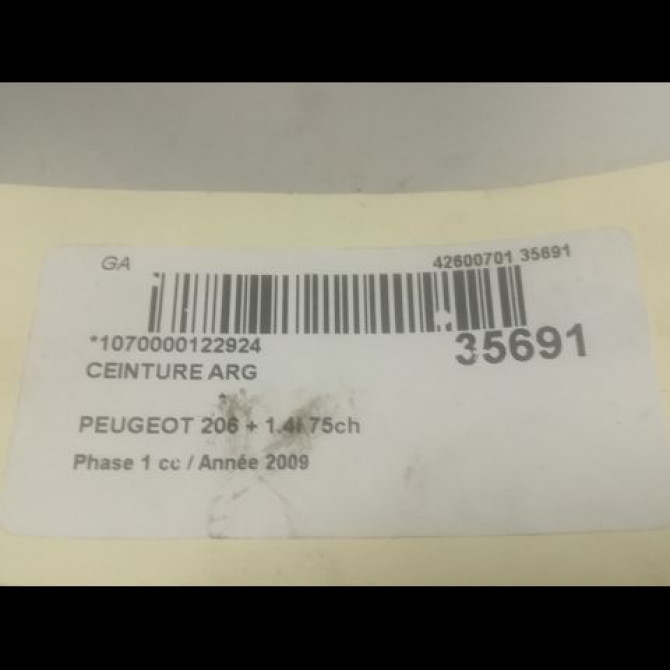 Ceinture arrière gauche occasion PEUGEOT 206 + Phase 1 03-2009->05-2013 1.4i 75ch 8975QY 4
