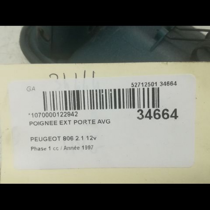 Poignee ext porte avg occasion PEUGEOT 806 Phase 1 06-1994->12-2001 2.1 12v 9101F9 3