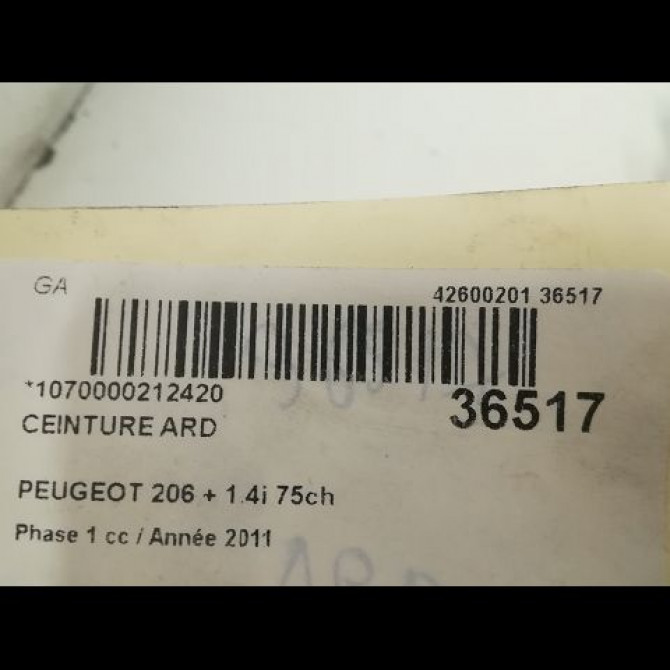 Ceinture arrière droite occasion PEUGEOT 206 + Phase 1 03-2009->05-2013 1.4i 75ch 8975QZ 4