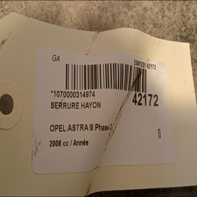 Serrure hayon occasion OPEL ASTRA III Phase 2 01-2007->04-2011 13188851 2