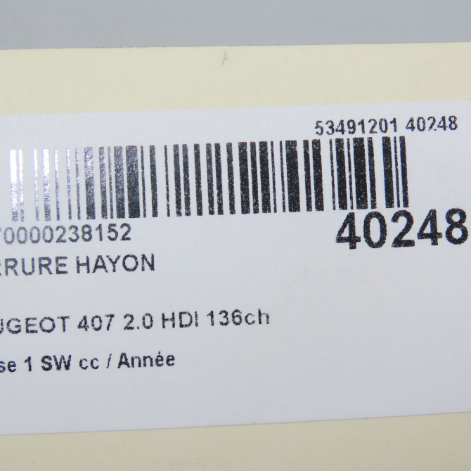Serrure hayon occasion PEUGEOT 407 phase 1 SW 07-2004->07-2008 2.0 HDI 136ch 871987 5