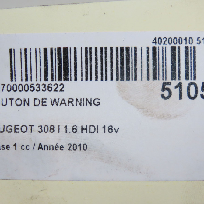 Bouton de warning occasion PEUGEOT 308 I Phase 1 09-2007->03-2011 1.6 HDI 16v 90ch 98060429XT 5