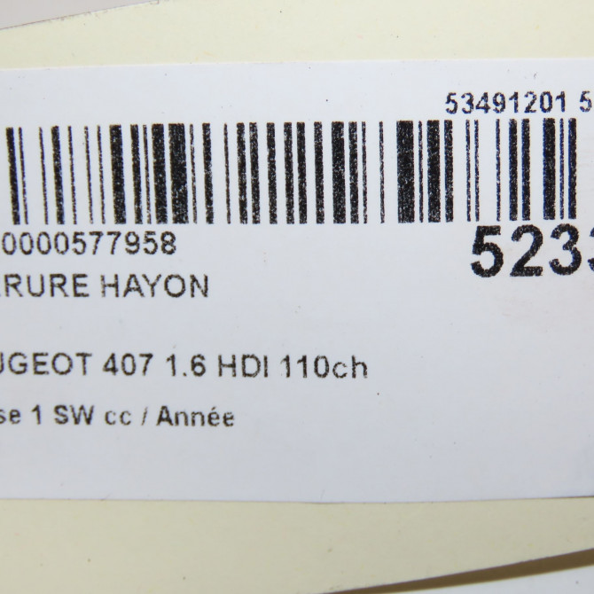 Serrure hayon occasion PEUGEOT 407 phase 1 SW 07-2004->07-2008 1.6 HDI 110ch 871987 6