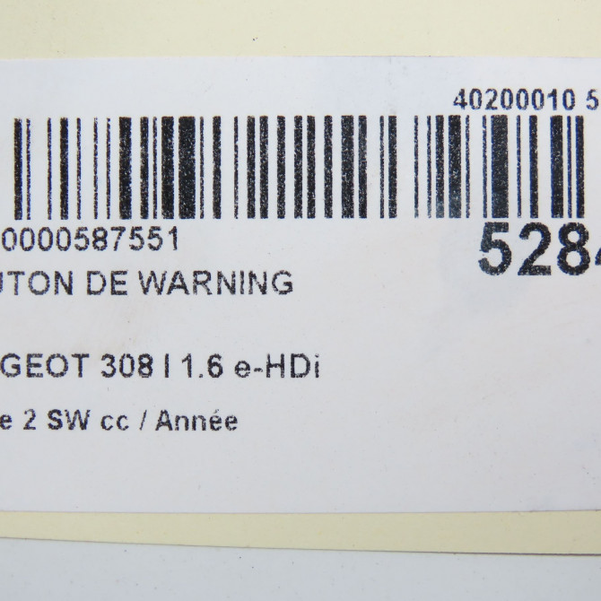 Bouton de warning occasion PEUGEOT 308 I Phase 1 04-1995->04-1999 1.6 e-HDi 112ch 98060429XT 6