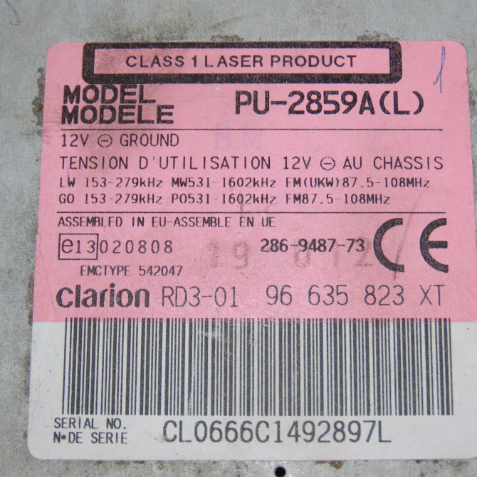 Autoradio occasion PEUGEOT 206 + Phase 1 03-2009->05-2013 1.4 HDI 70ch 6564WF 3