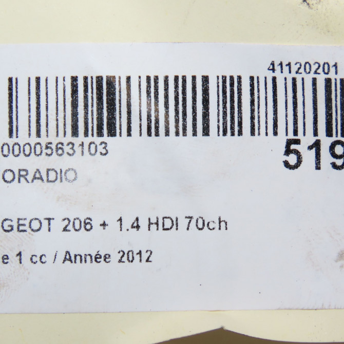 Autoradio occasion PEUGEOT 206 + Phase 1 03-2009->05-2013 1.4 HDI 70ch 6564WF 5