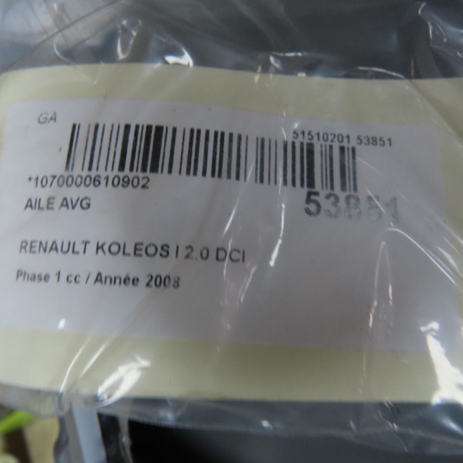 Aile avant gauche occasion RENAULT KOLEOS I Phase 1 06-2008->12-2011 2.0 DCI 150ch 631018426R 5