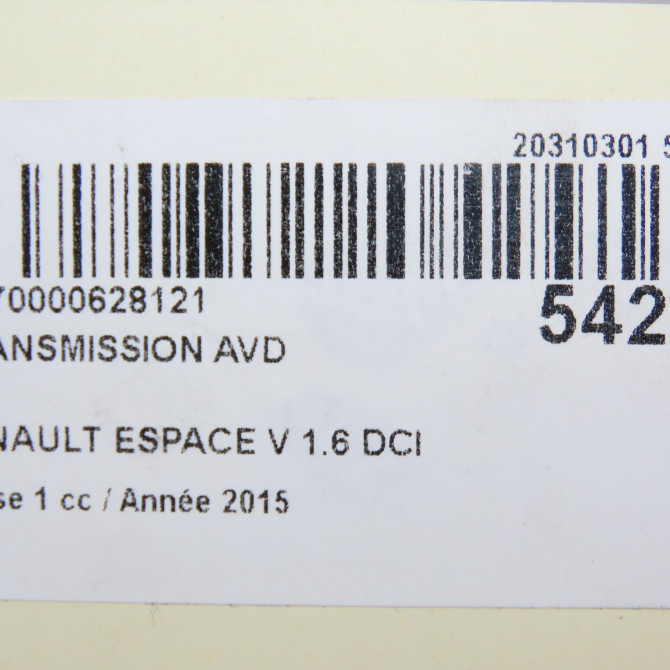 Transmission avant droite occasion RENAULT ESPACE V Phase 1 02-2015->... 1.6 DCI 160ch 391004850R 7