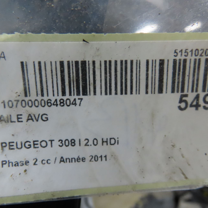Aile avant gauche occasion PEUGEOT 308 I Phase 2 04-2011->12-2014 2.0 HDi 150ch FAP Allure 7840W1 7
